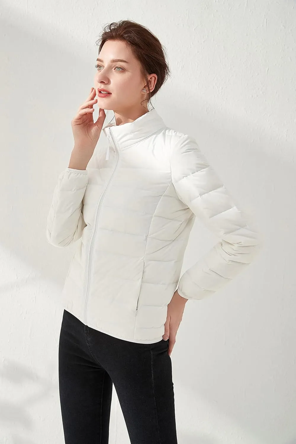 Amxiway Women's Ultra Light Weight Packable Coat Outdoor Puffer Short Down Jacket