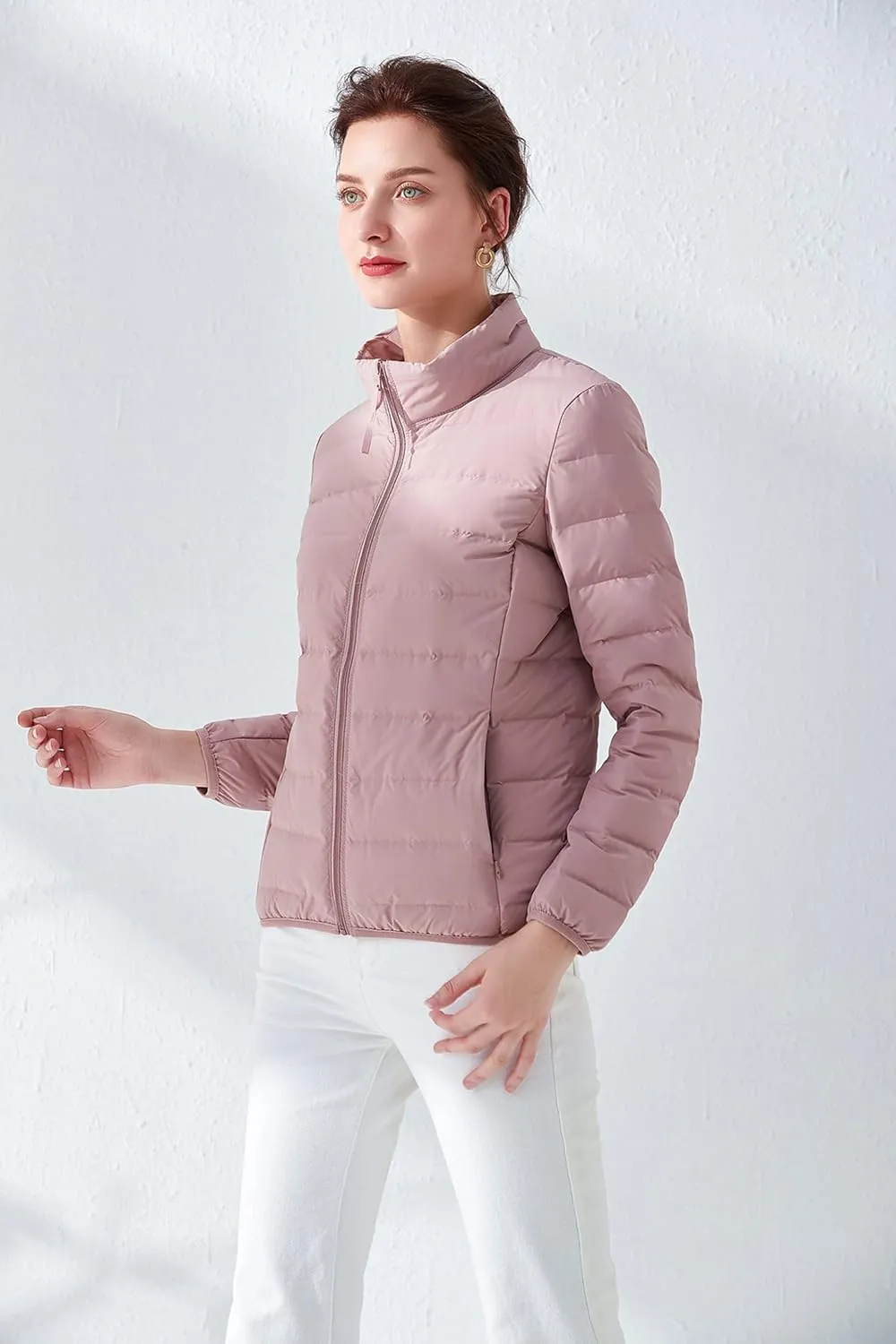 Amxiway Women's Ultra Light Weight Packable Coat Outdoor Puffer Short Down Jacket