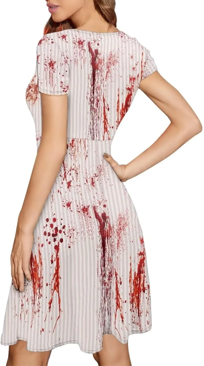 Amzprint Purple Tunic Bodycon Midi Swing Halloween Party Dress for Women Plus Size High Waist Short Sleeve Pleated Dress