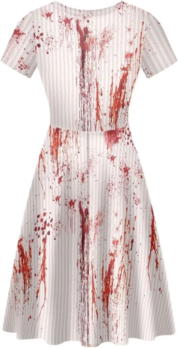 Amzprint Purple Tunic Bodycon Midi Swing Halloween Party Dress for Women Plus Size High Waist Short Sleeve Pleated Dress