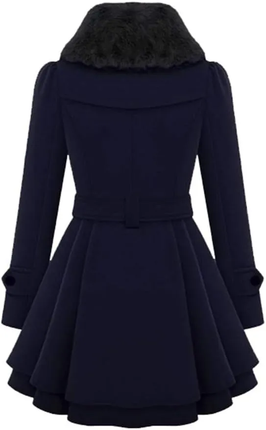 Andongnywell Women's Double Breasted Pea Coat Winter Mid-Long Trench Coat with Belt mid long tweed woollen Overcoats