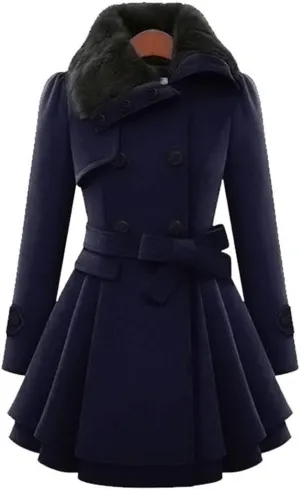 Andongnywell Women's Double Breasted Pea Coat Winter Mid-Long Trench Coat with Belt mid long tweed woollen Overcoats