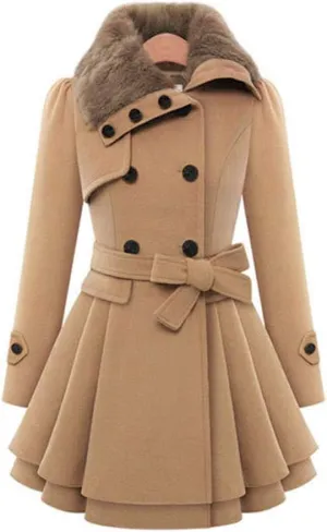 Andongnywell Women's Double Breasted Pea Coat Winter Mid-Long Trench Coat with Belt mid long tweed woollen Overcoats