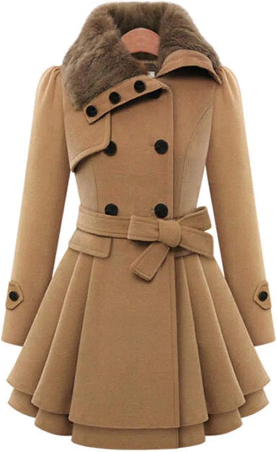 Andongnywell Women's Double Breasted Pea Coat Winter Mid-Long Trench Coat with Belt mid long tweed woollen Overcoats