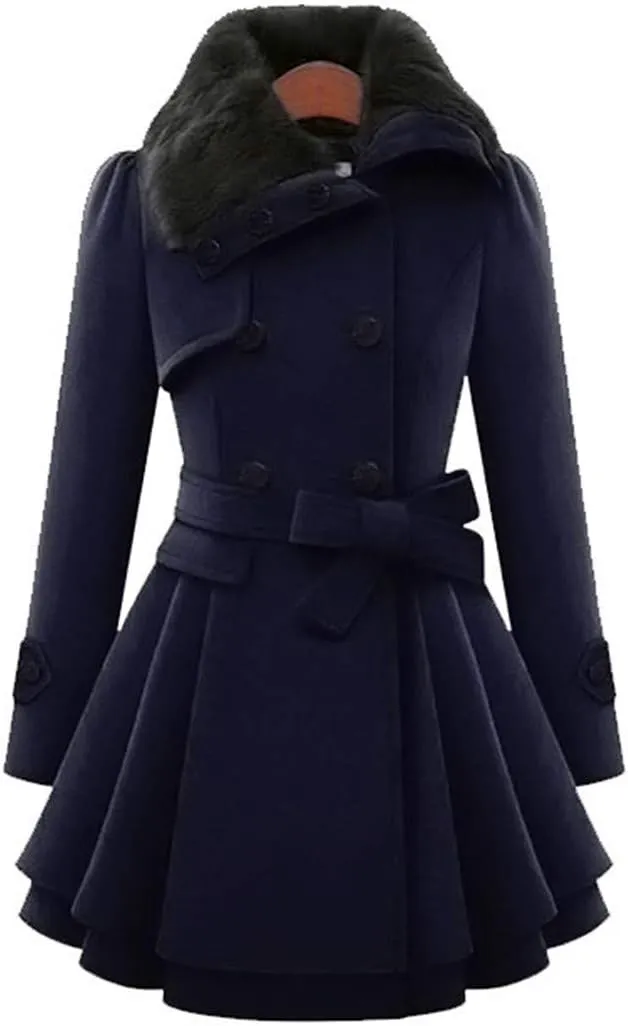 Andongnywell Women's Double Breasted Pea Coat Winter Mid-Long Trench Coat with Belt mid long tweed woollen Overcoats