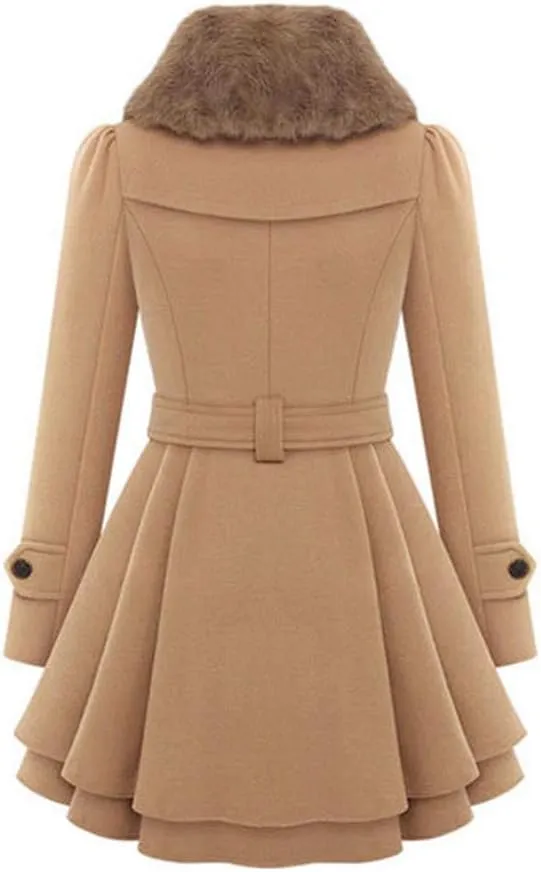 Andongnywell Women's Double Breasted Pea Coat Winter Mid-Long Trench Coat with Belt mid long tweed woollen Overcoats