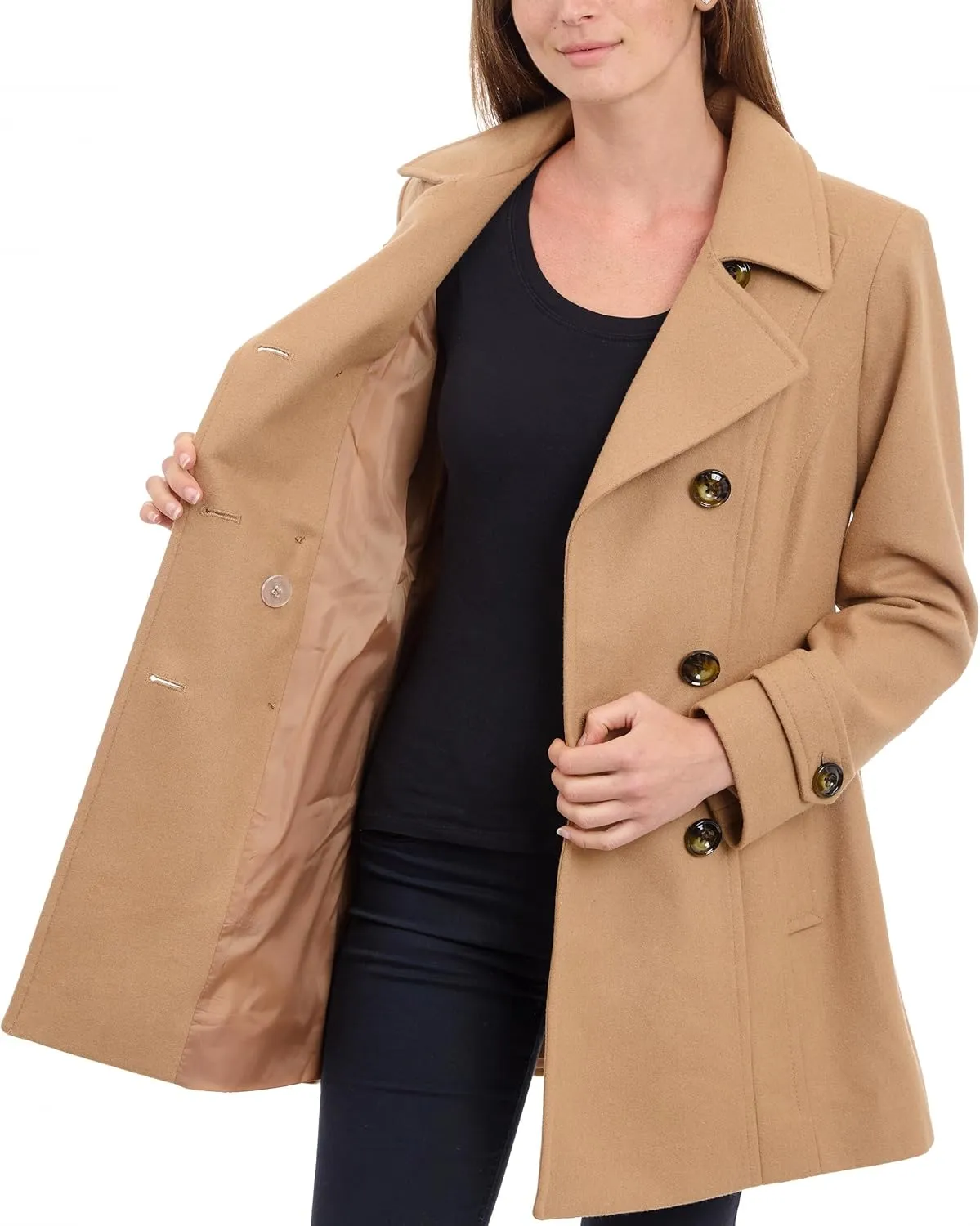 Anne Klein Women's Classic Double Breasted Coat Plus Size