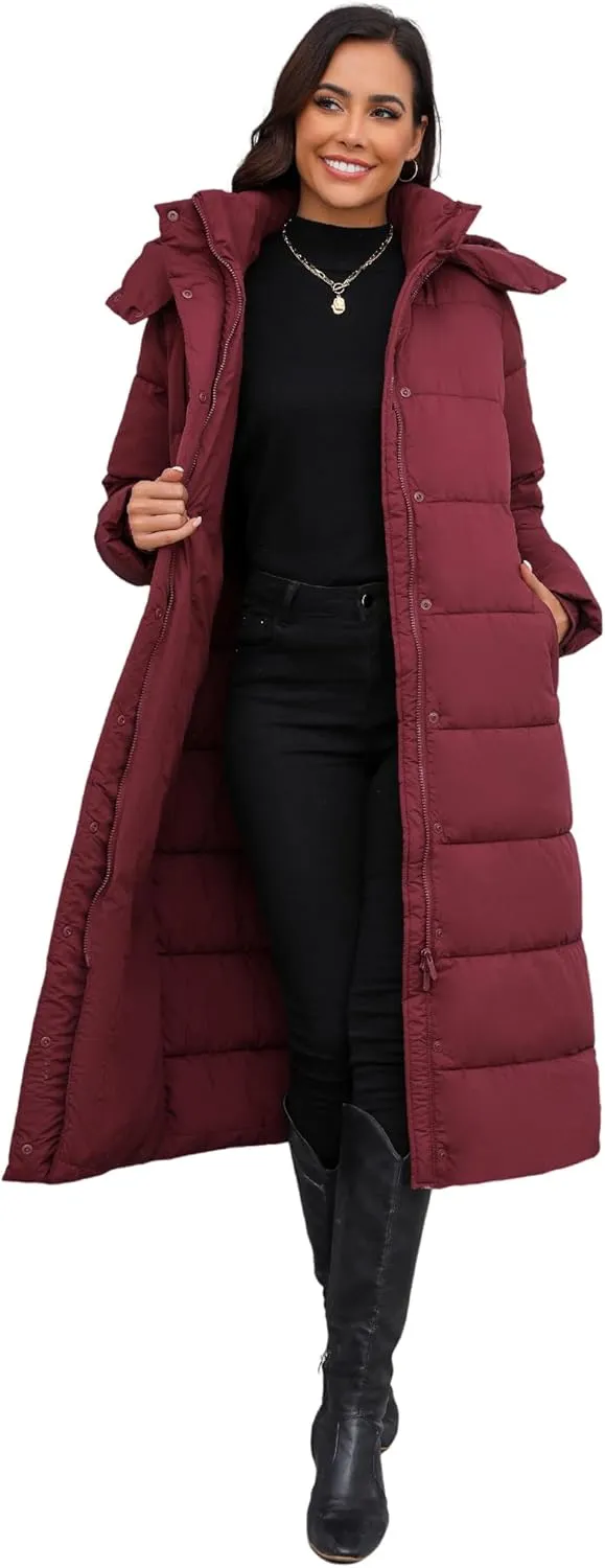 ANOTHER CHOICE Women's Down Coat with Detachable Hood, Long Puffer Coat Women Winter Jacket