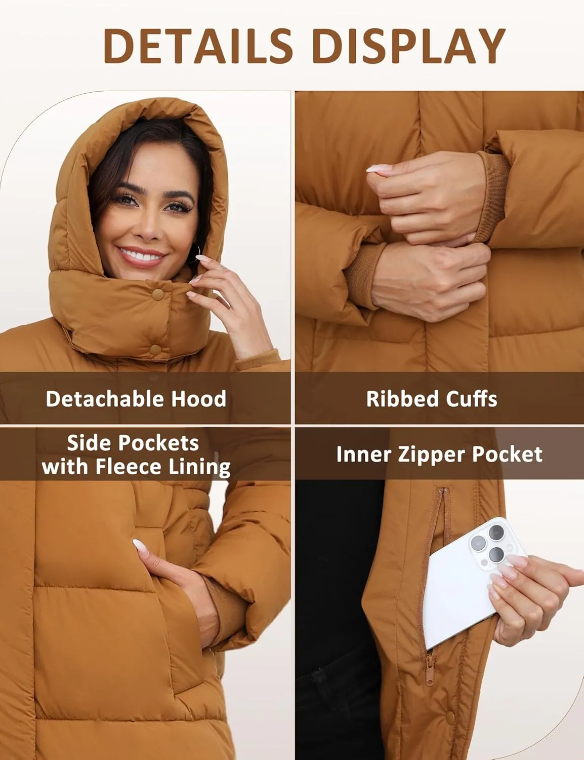 ANOTHER CHOICE Women's Down Coat with Detachable Hood, Long Puffer Coat Women Winter Jacket