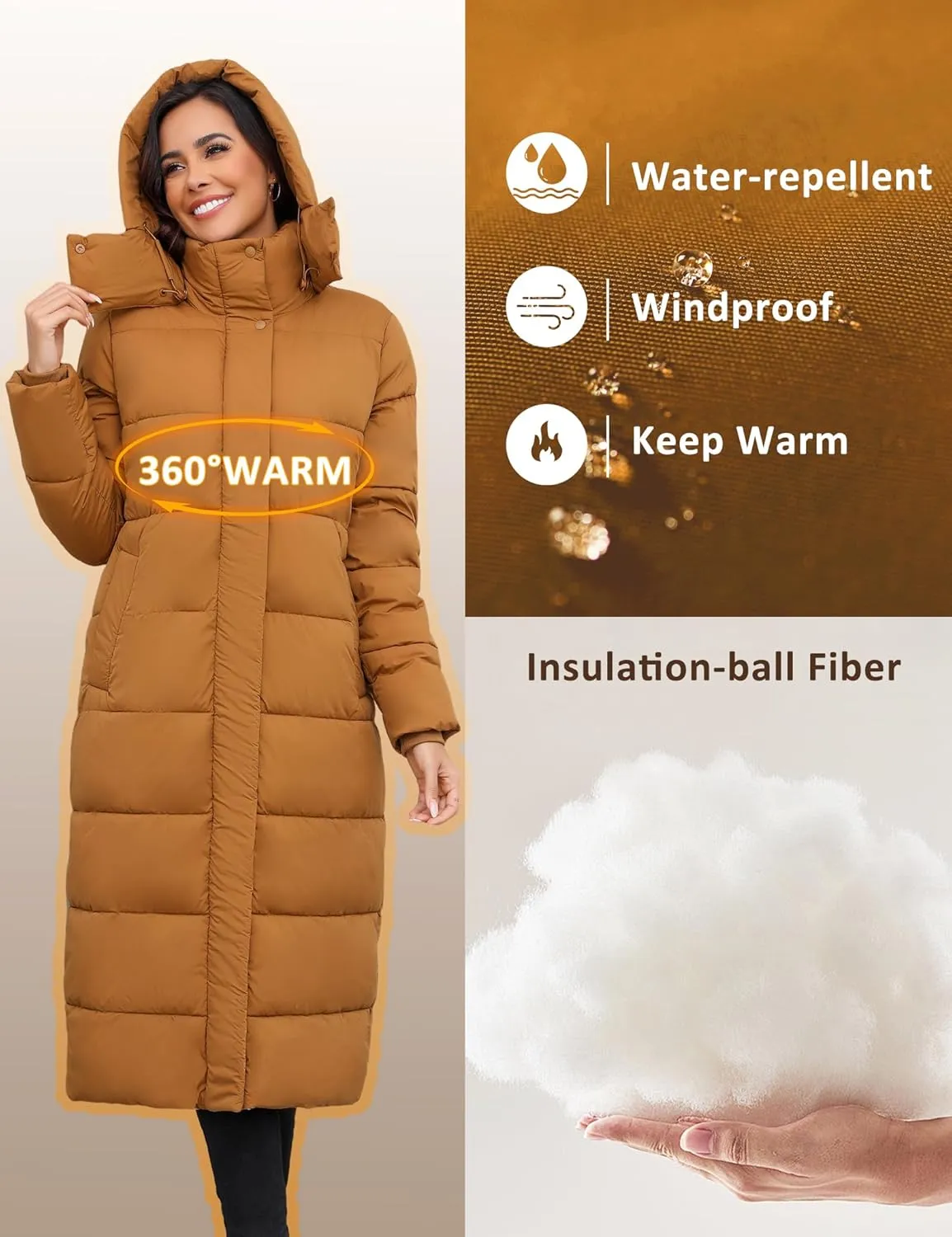 ANOTHER CHOICE Women's Down Coat with Detachable Hood, Long Puffer Coat Women Winter Jacket