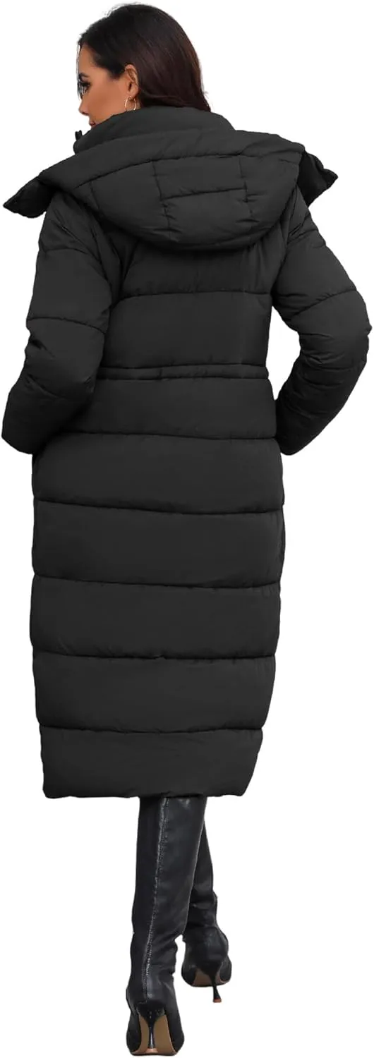 ANOTHER CHOICE Women's Down Coat with Detachable Hood, Long Puffer Coat Women Winter Jacket
