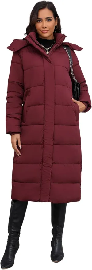 ANOTHER CHOICE Women's Down Coat with Detachable Hood, Long Puffer Coat Women Winter Jacket