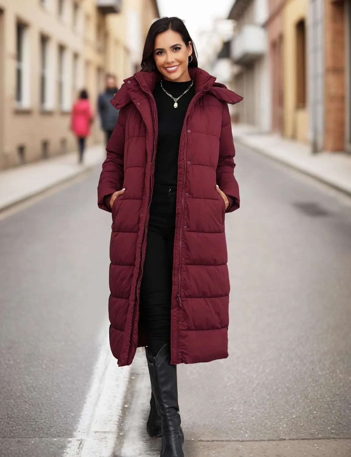 ANOTHER CHOICE Women's Down Coat with Detachable Hood, Long Puffer Coat Women Winter Jacket