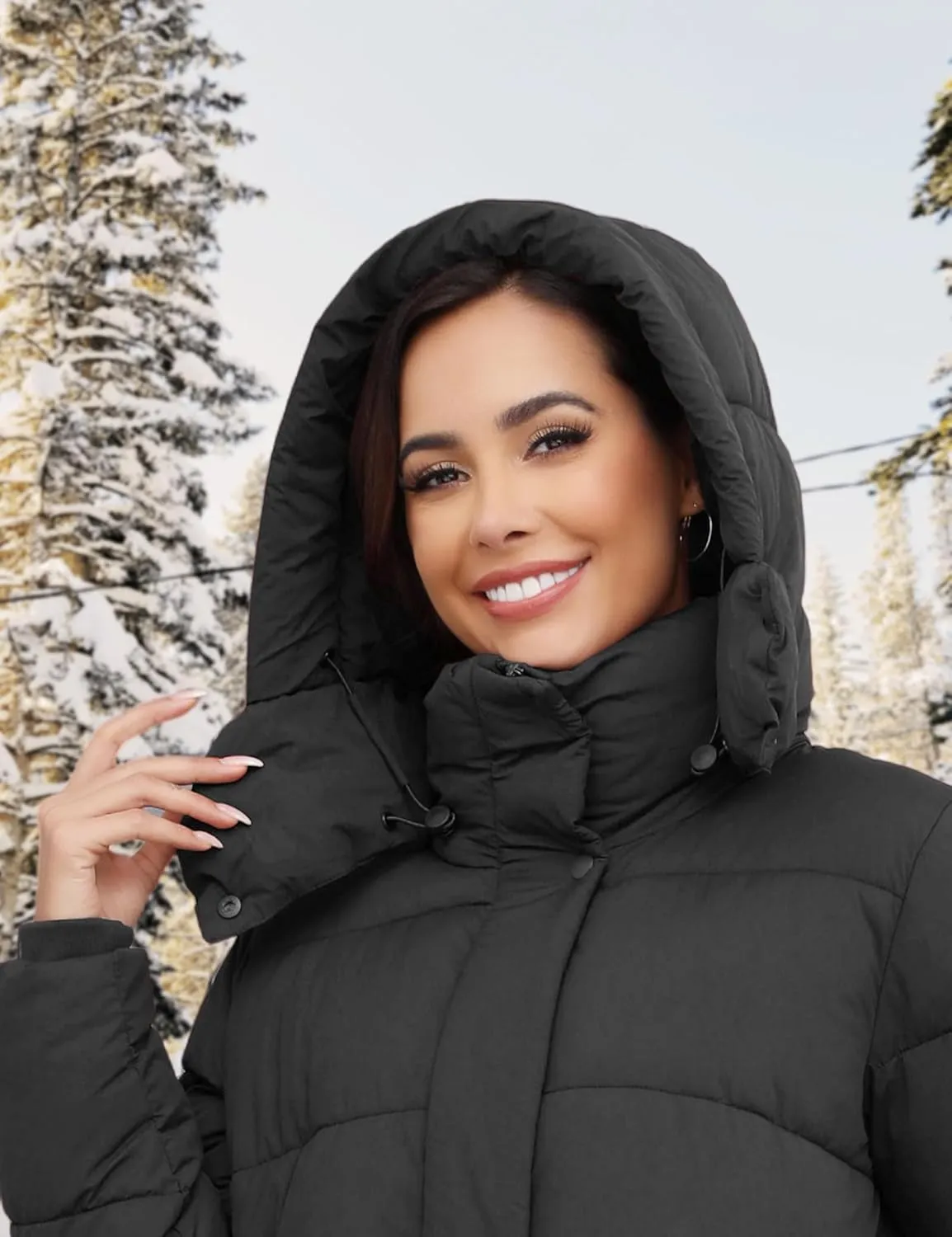 ANOTHER CHOICE Women's Down Coat with Detachable Hood, Long Puffer Coat Women Winter Jacket