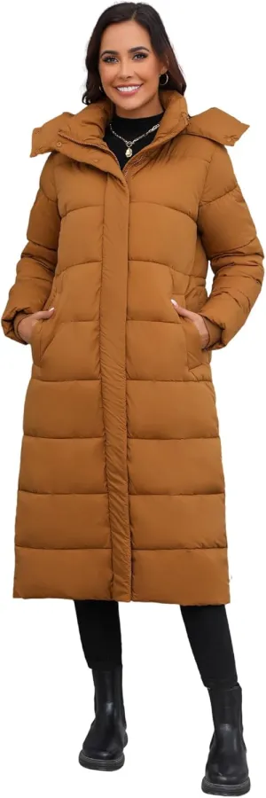 ANOTHER CHOICE Women's Down Coat with Detachable Hood, Long Puffer Coat Women Winter Jacket