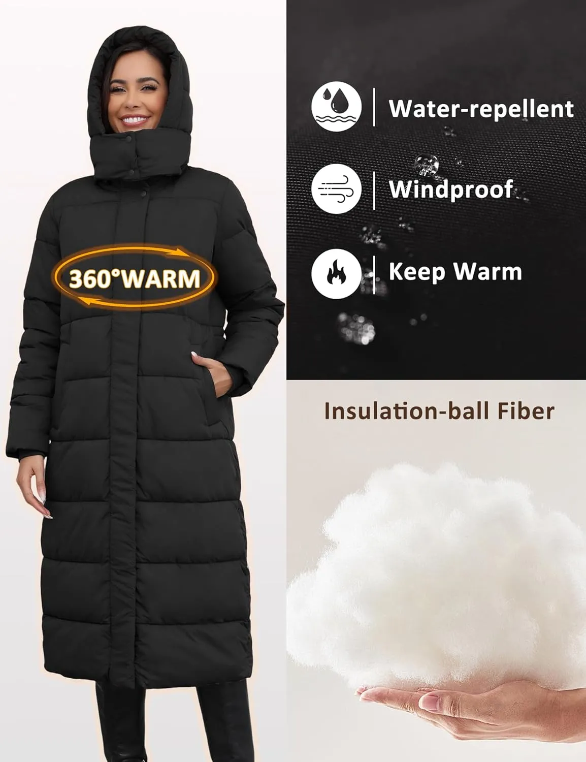 ANOTHER CHOICE Women's Down Coat with Detachable Hood, Long Puffer Coat Women Winter Jacket