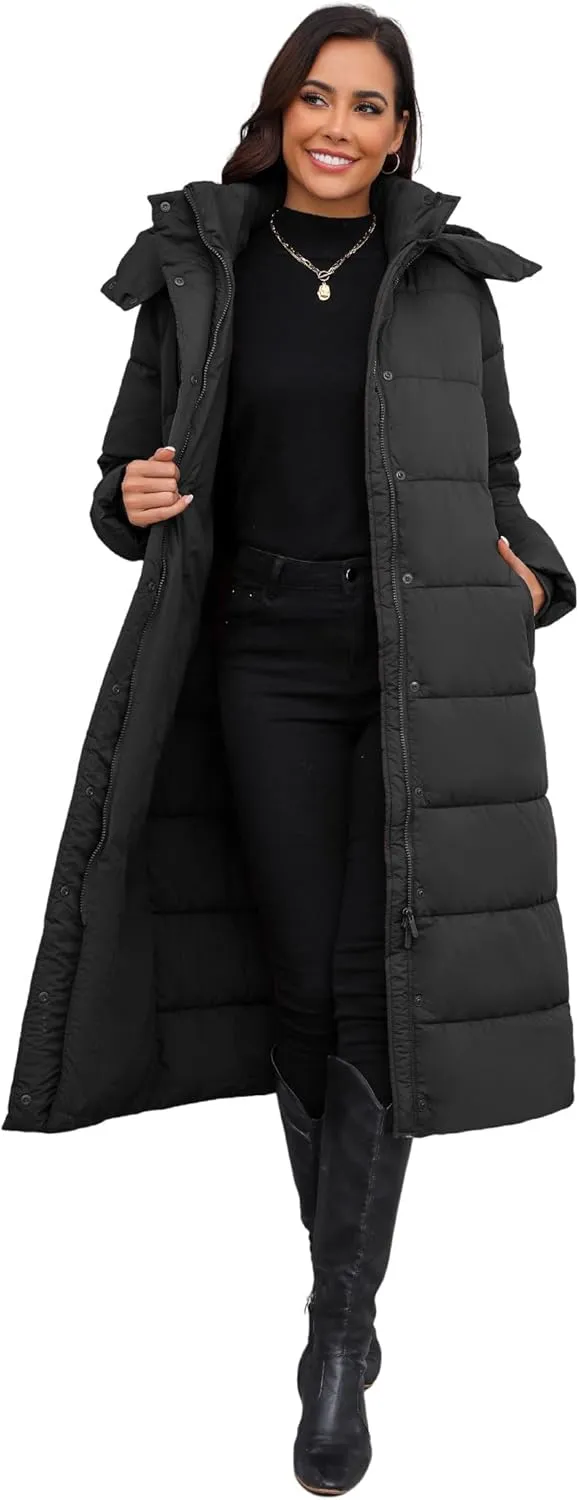 ANOTHER CHOICE Women's Down Coat with Detachable Hood, Long Puffer Coat Women Winter Jacket