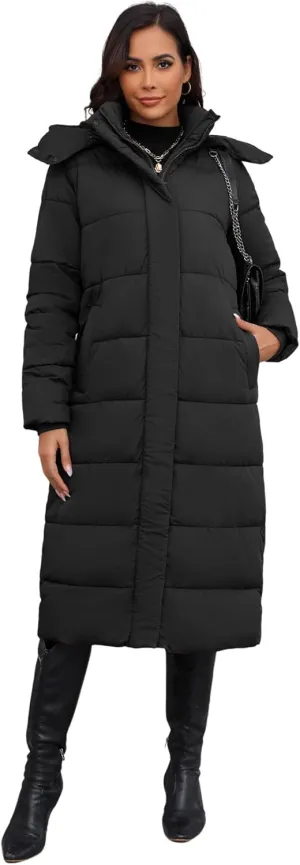ANOTHER CHOICE Women's Down Coat with Detachable Hood, Long Puffer Coat Women Winter Jacket