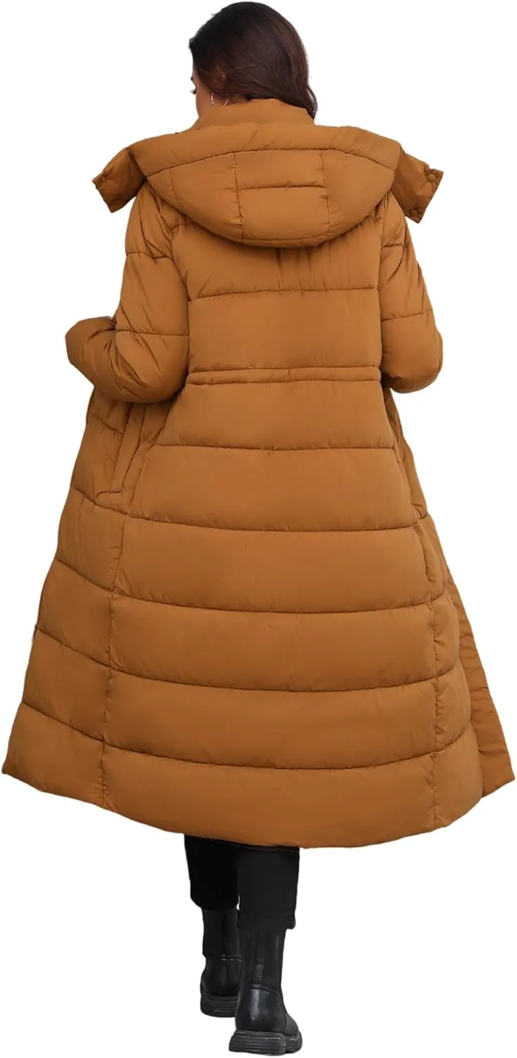ANOTHER CHOICE Women's Down Coat with Detachable Hood, Long Puffer Coat Women Winter Jacket