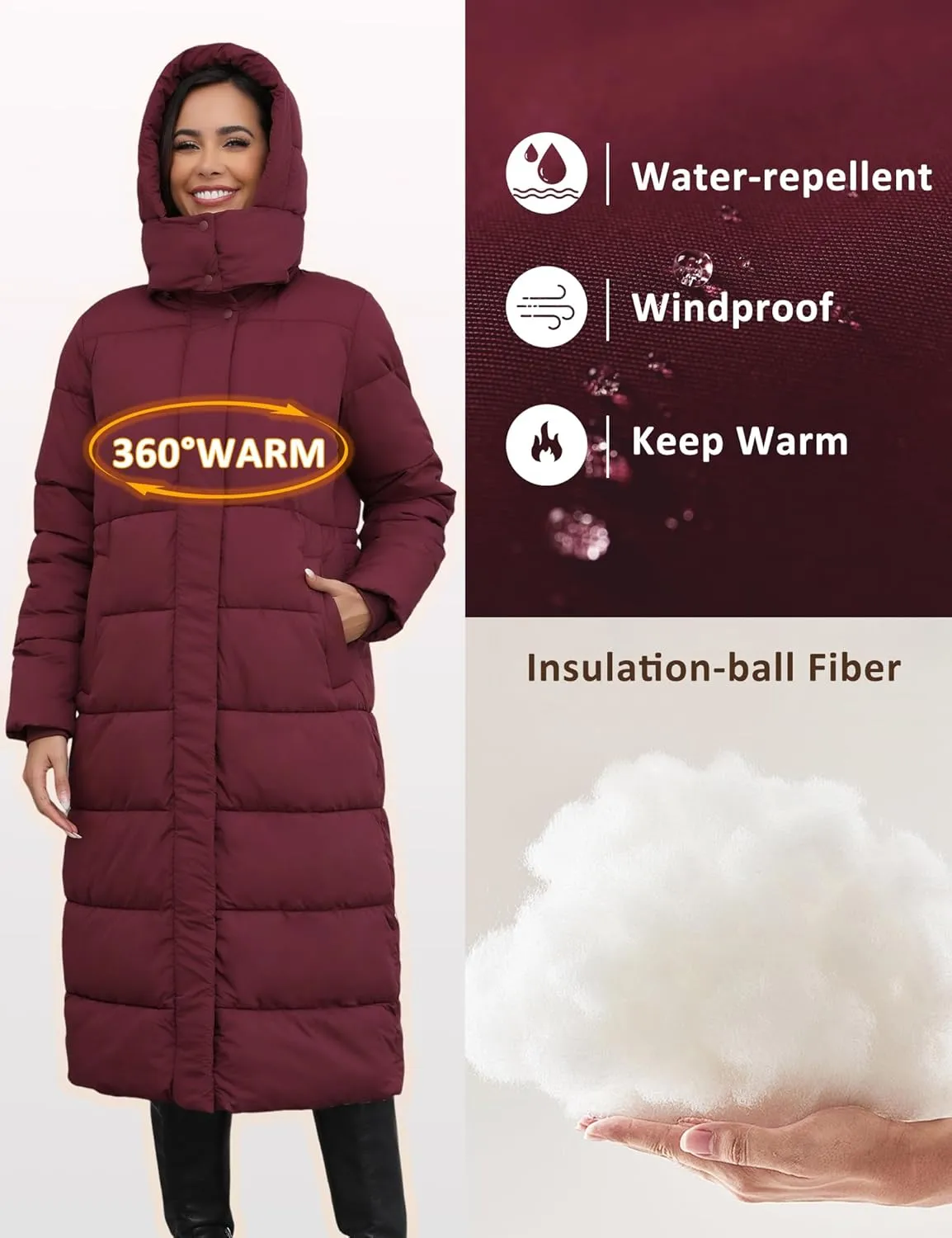 ANOTHER CHOICE Women's Down Coat with Detachable Hood, Long Puffer Coat Women Winter Jacket
