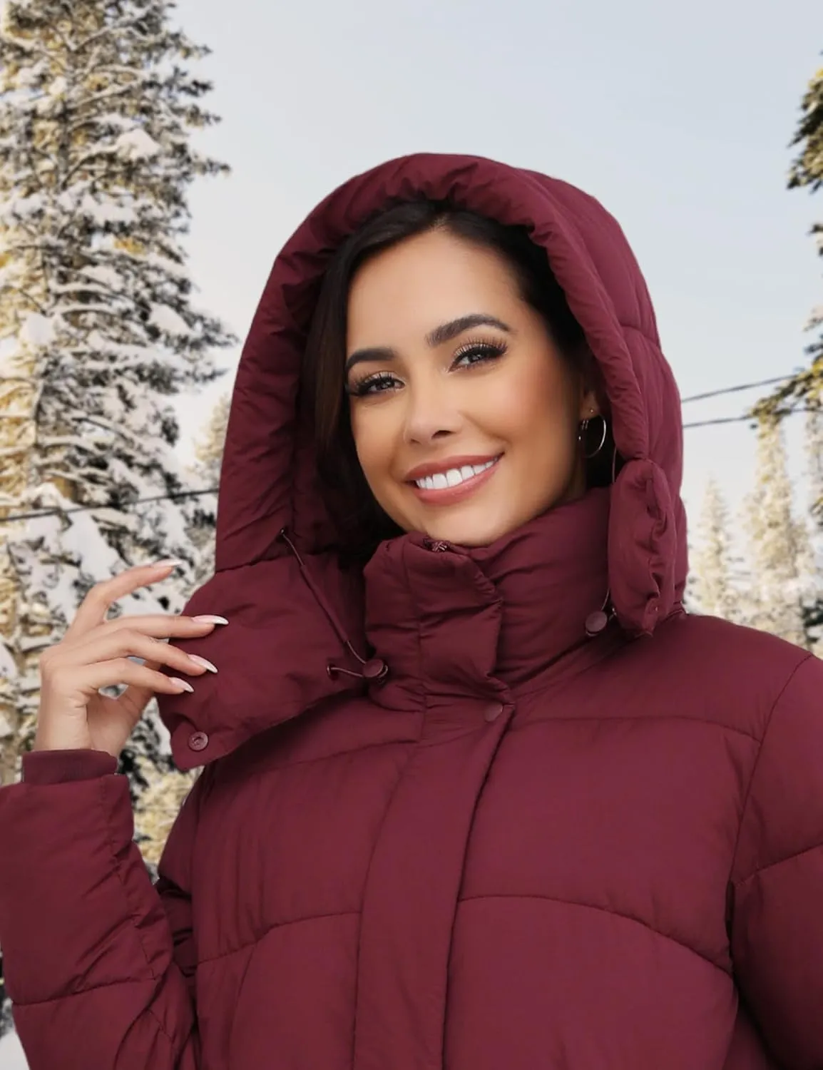 ANOTHER CHOICE Women's Down Coat with Detachable Hood, Long Puffer Coat Women Winter Jacket