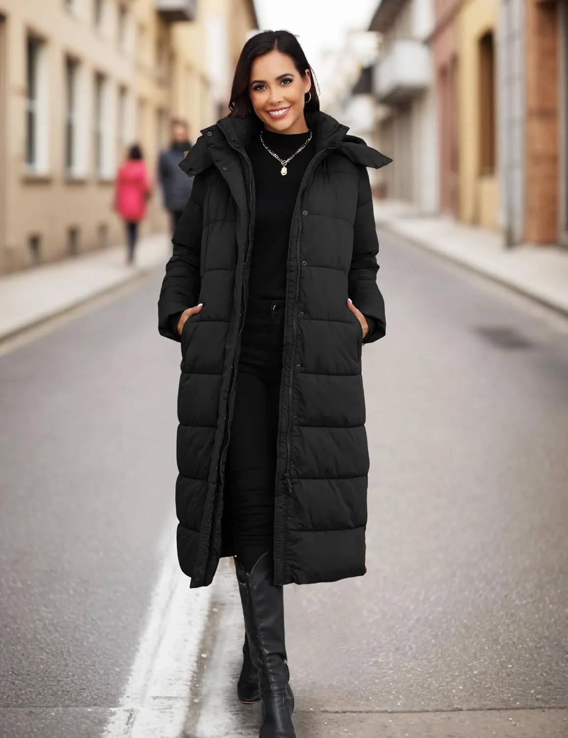 ANOTHER CHOICE Women's Down Coat with Detachable Hood, Long Puffer Coat Women Winter Jacket