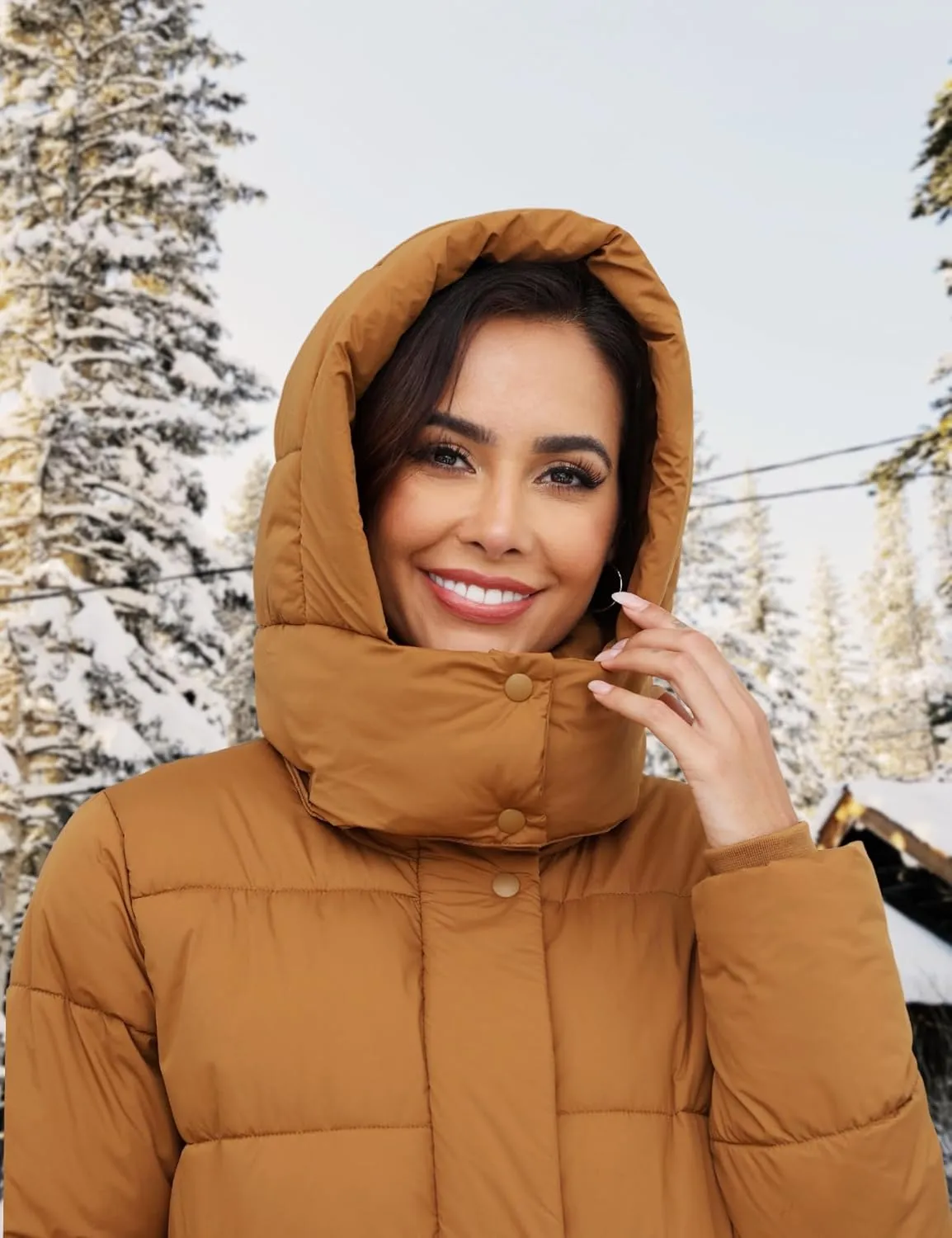 ANOTHER CHOICE Women's Down Coat with Detachable Hood, Long Puffer Coat Women Winter Jacket