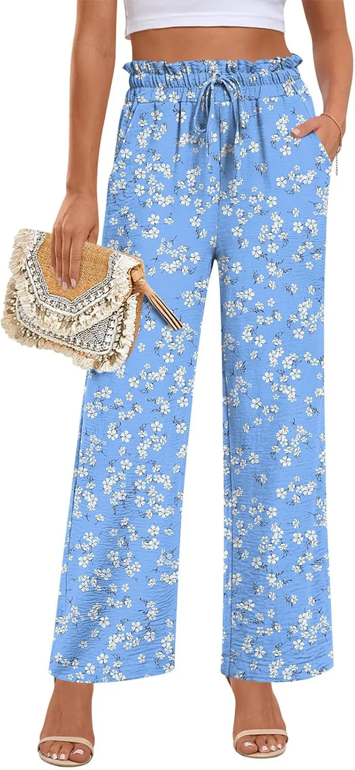 Anymeet Womens Cute Pants Wide Leg Casual Loose Fit High Waist Lounge Pants with Pockets