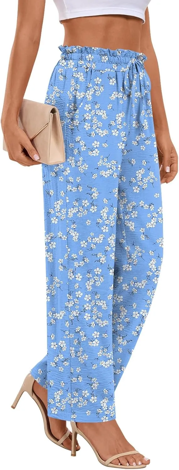 Anymeet Womens Cute Pants Wide Leg Casual Loose Fit High Waist Lounge Pants with Pockets