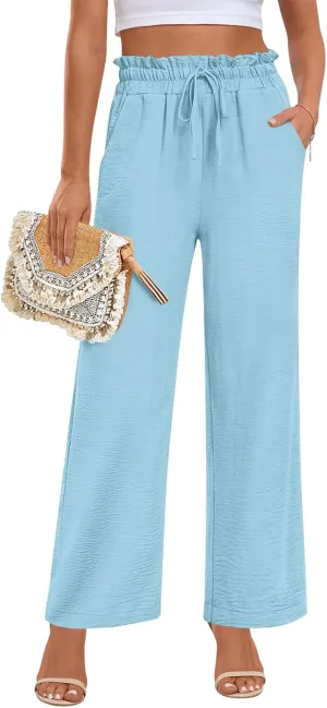 Anymeet Womens Cute Pants Wide Leg Casual Loose Fit High Waist Lounge Pants with Pockets