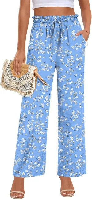 Anymeet Womens Cute Pants Wide Leg Casual Loose Fit High Waist Lounge Pants with Pockets