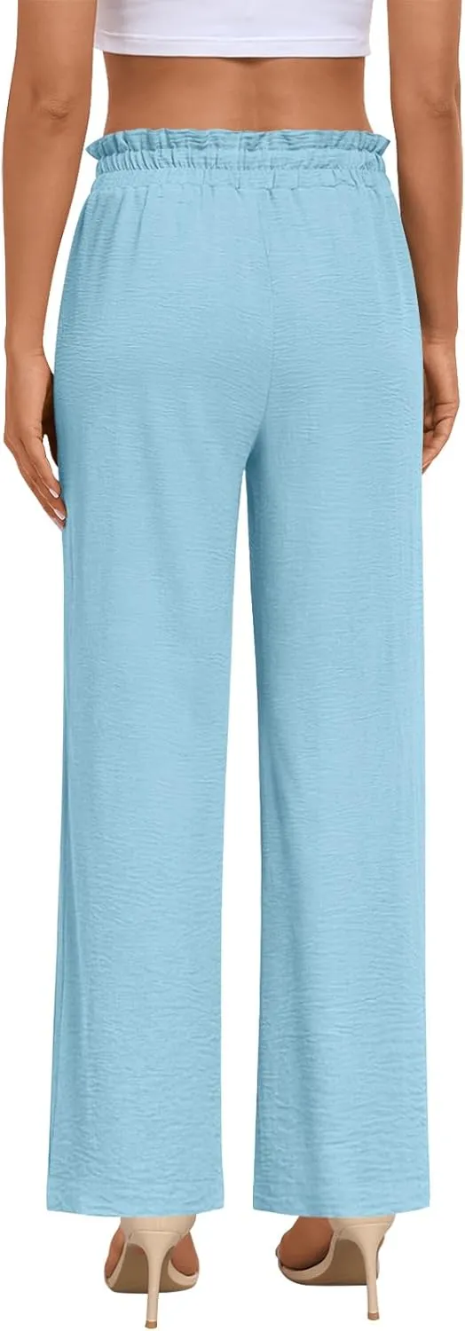 Anymeet Womens Cute Pants Wide Leg Casual Loose Fit High Waist Lounge Pants with Pockets