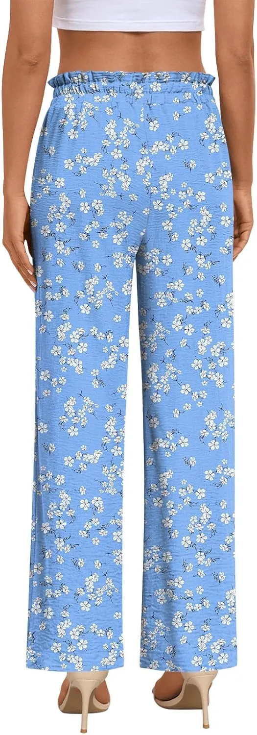 Anymeet Womens Cute Pants Wide Leg Casual Loose Fit High Waist Lounge Pants with Pockets