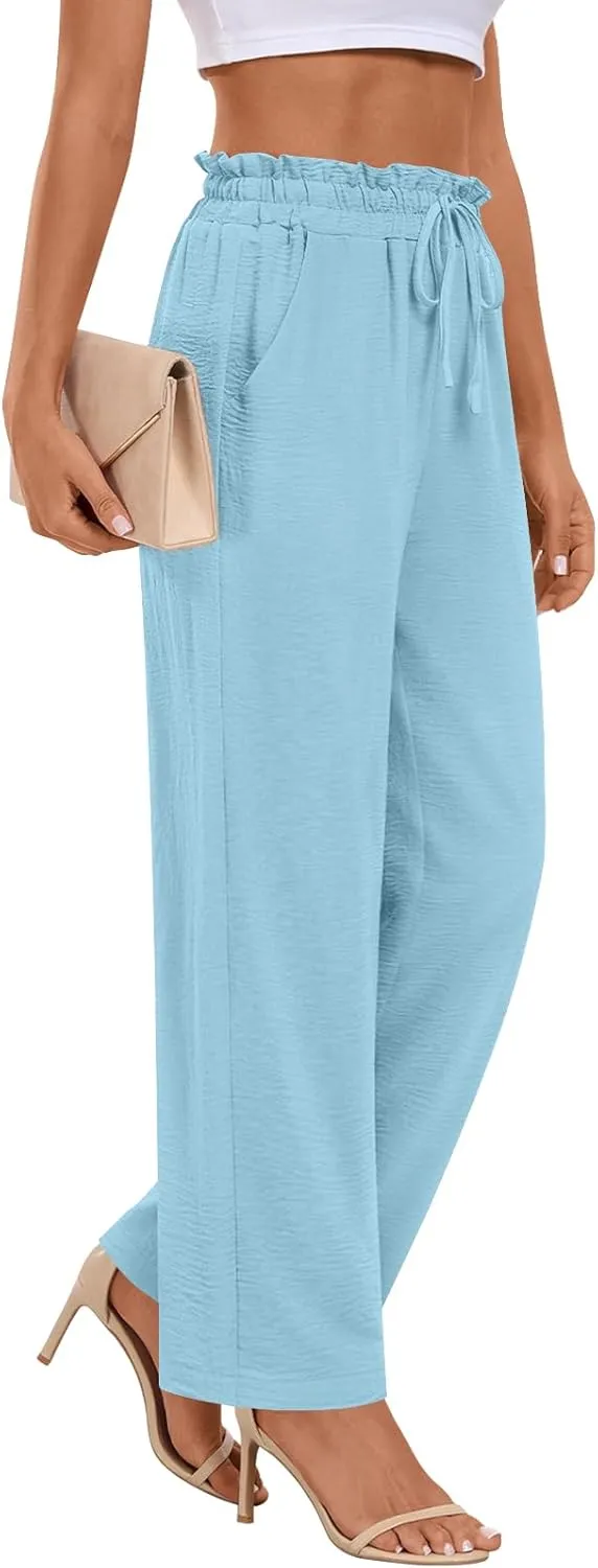 Anymeet Womens Cute Pants Wide Leg Casual Loose Fit High Waist Lounge Pants with Pockets