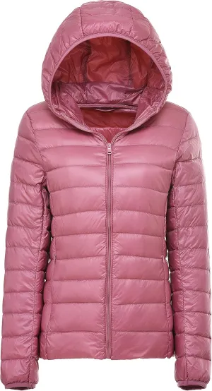 AONTUS Women'sShort Down Jacket Coat Short Outwear Hooded Packable Ultra Light Weight