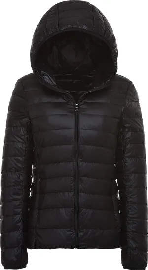 AONTUS Women'sShort Down Jacket Coat Short Outwear Hooded Packable Ultra Light Weight