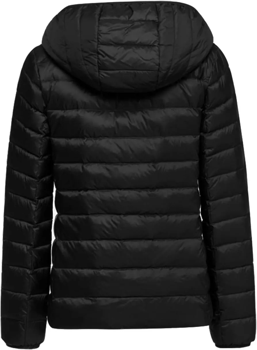 AONTUS Women'sShort Down Jacket Coat Short Outwear Hooded Packable Ultra Light Weight