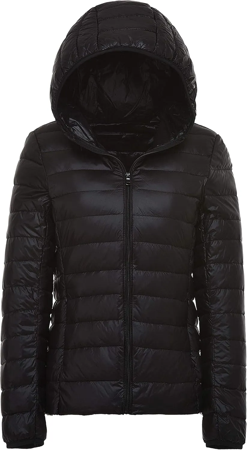 AONTUS Women'sShort Down Jacket Coat Short Outwear Hooded Packable Ultra Light Weight