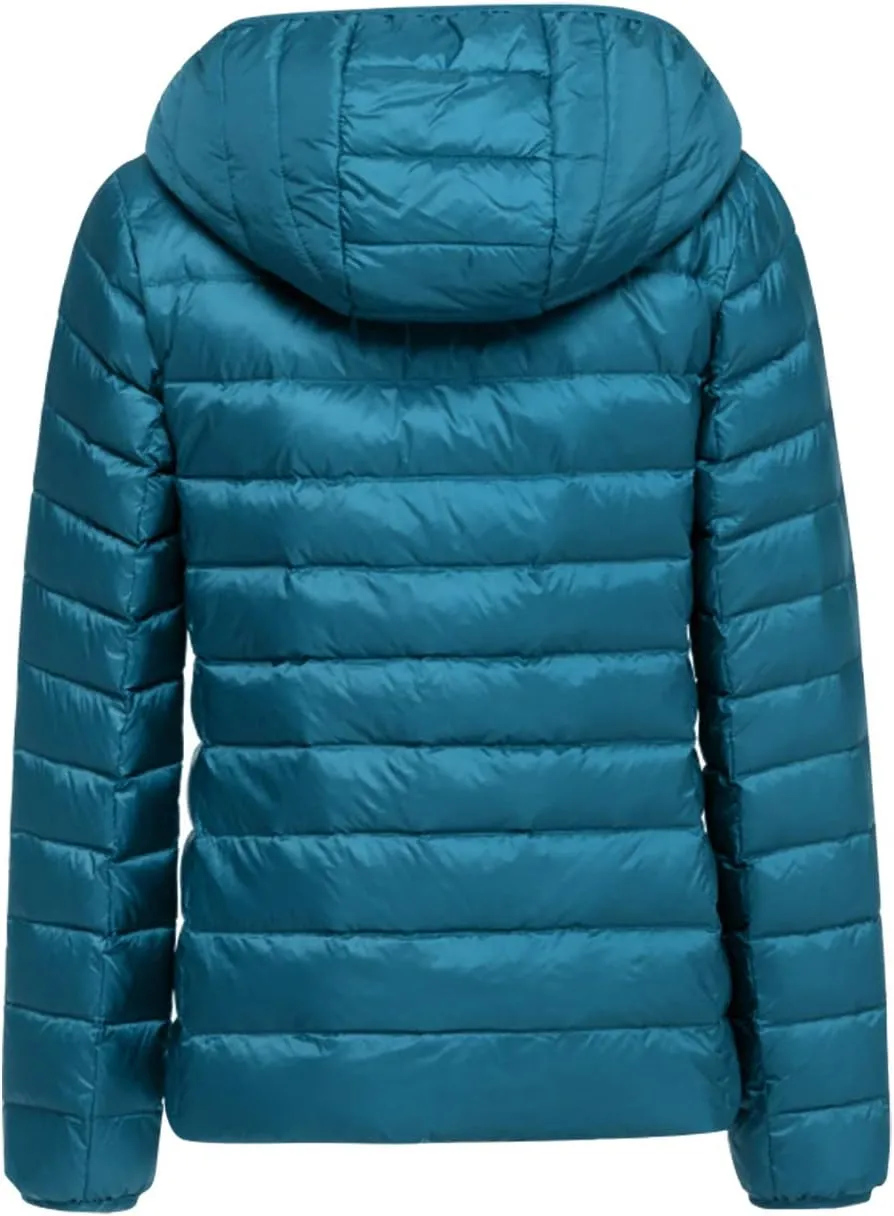 AONTUS Women'sShort Down Jacket Coat Short Outwear Hooded Packable Ultra Light Weight