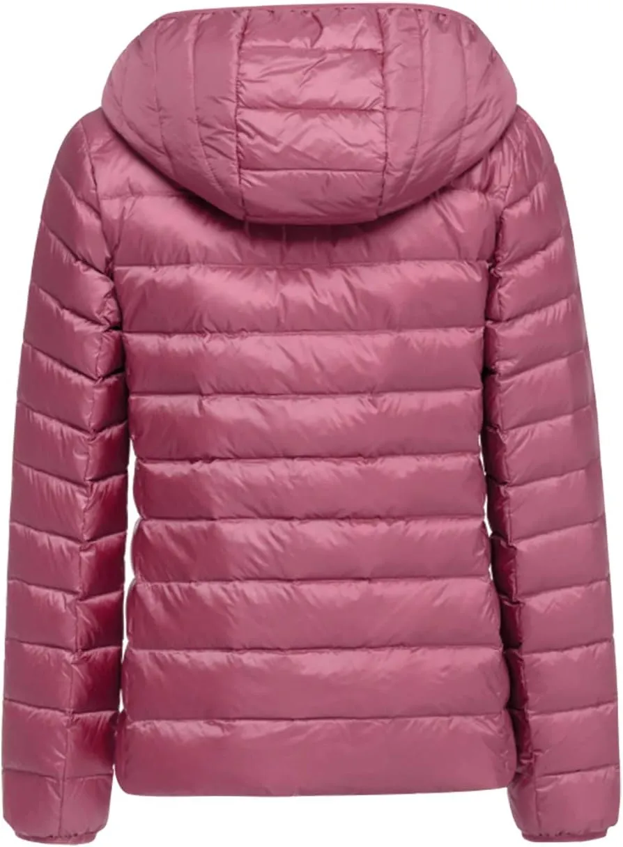 AONTUS Women'sShort Down Jacket Coat Short Outwear Hooded Packable Ultra Light Weight