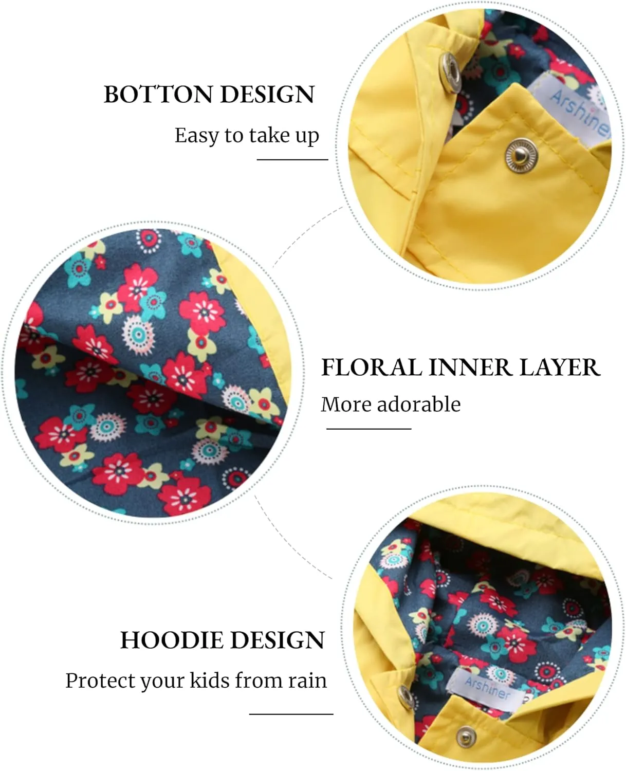 Arshiner Girl Baby Kid Waterproof Hooded Coat Jacket Outwear Raincoat Hoodies