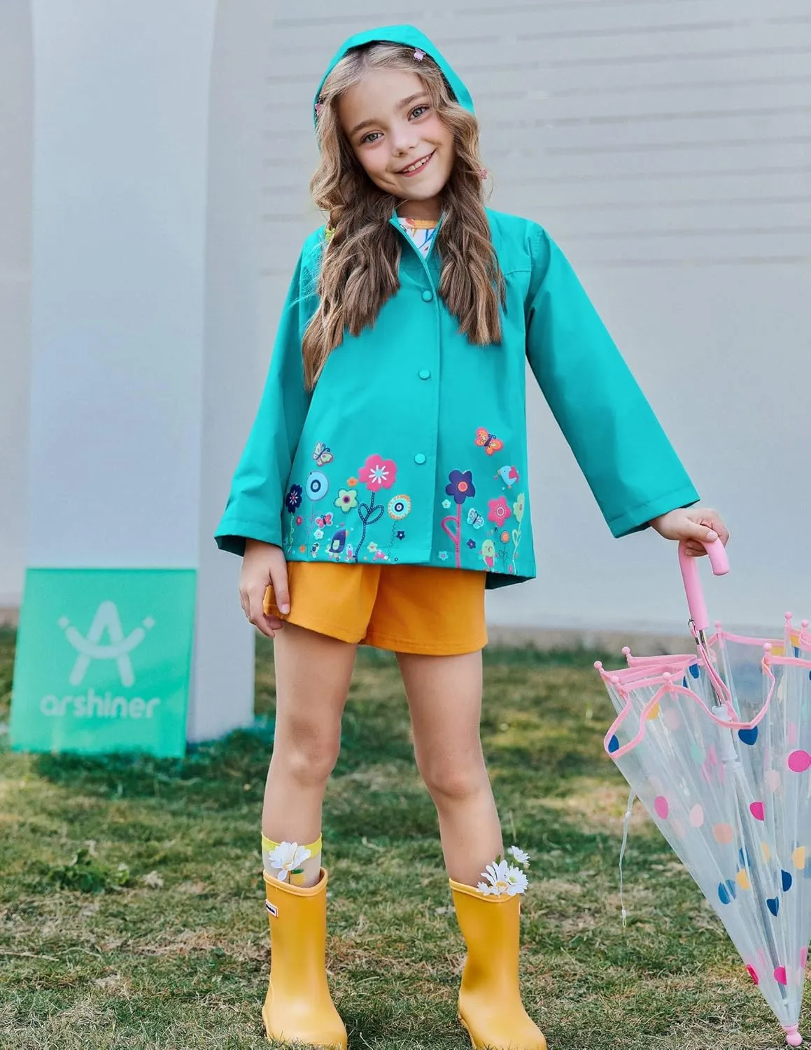 Arshiner Girl Baby Kid Waterproof Hooded Coat Jacket Outwear Raincoat Hoodies