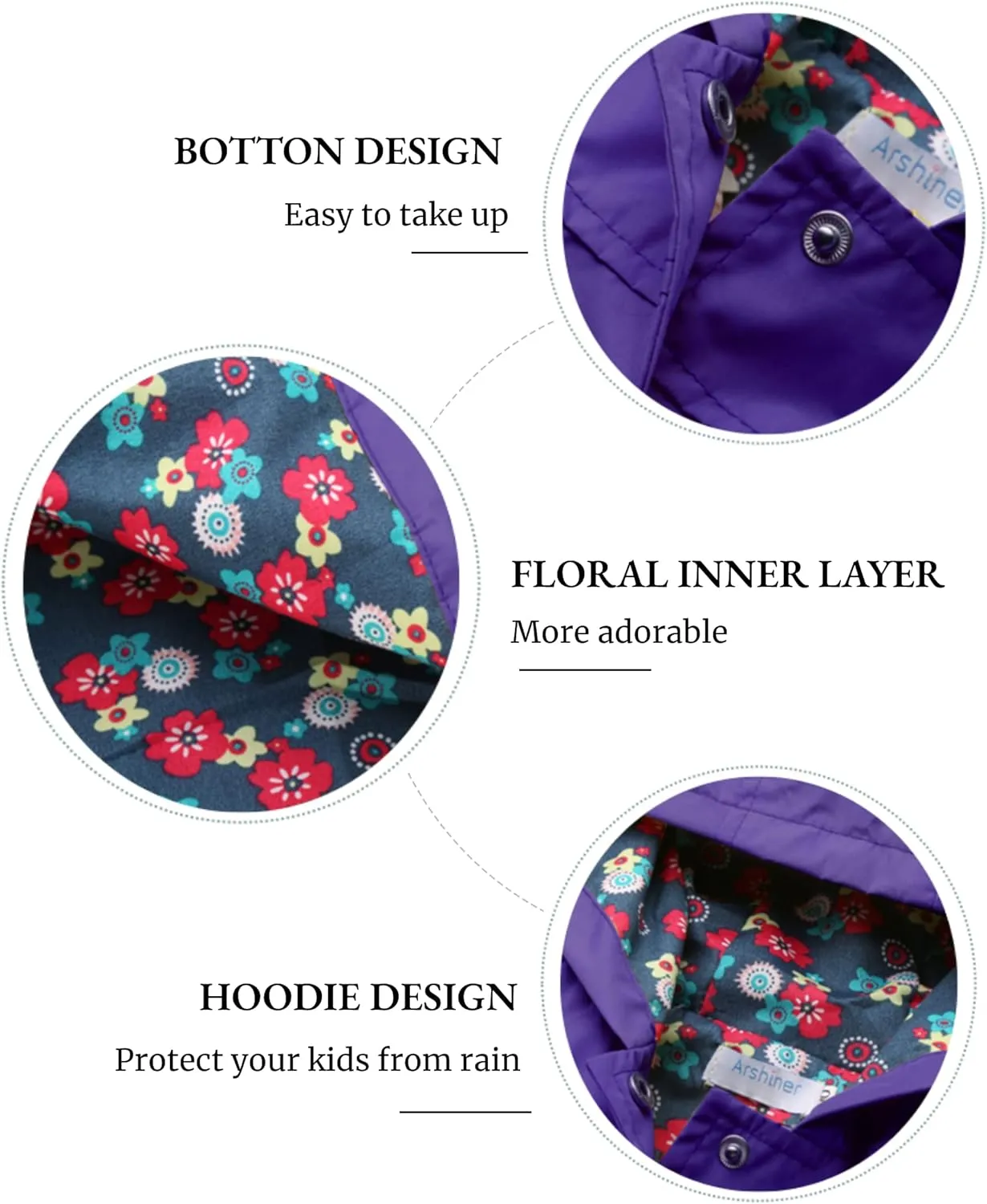 Arshiner Girl Baby Kid Waterproof Hooded Coat Jacket Outwear Raincoat Hoodies