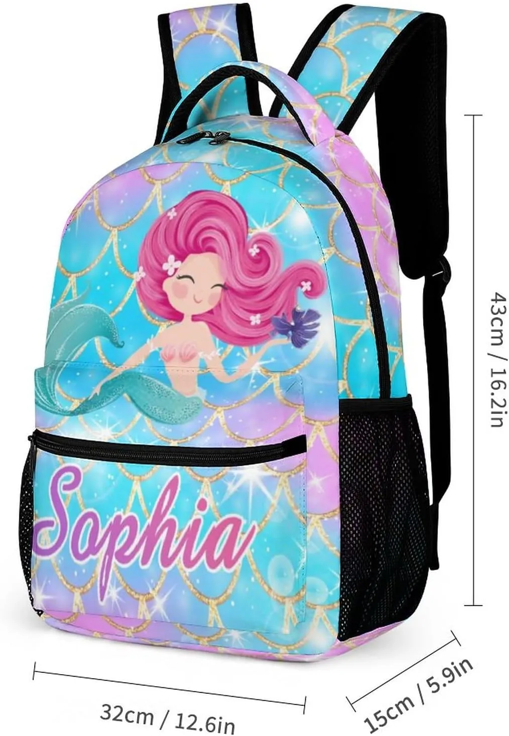 Artsadd Mermaid Backpack with Name Personalized Mermaid Gifts Bags Name Backpack Travel Laptop Backpack 3 Piece Backpack Set
