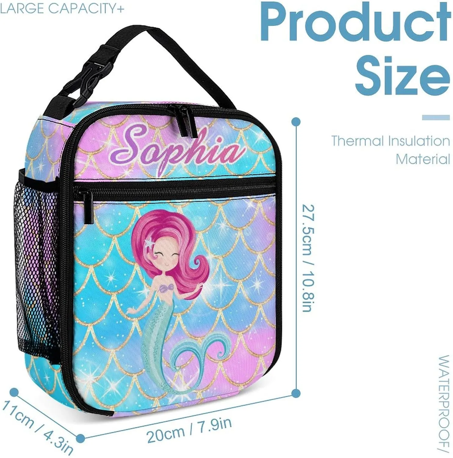 Artsadd Mermaid Backpack with Name Personalized Mermaid Gifts Bags Name Backpack Travel Laptop Backpack 3 Piece Backpack Set