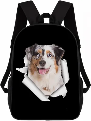 Australian Shepherd Backpack Daypack Lovely Dog Print Bookbag Laptop Bag For Work Travel Hiking 17 Inch Black Lightweight Style 3
