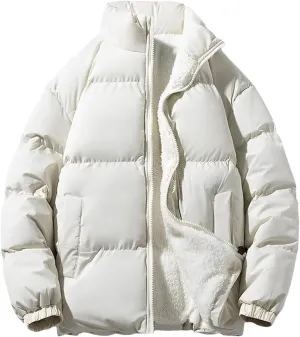 Autumn Winter Warm Men Plus Size Fleece Jacket Solid Color Thicken Cotton Padded Jacket Stand Collar Casual Coat