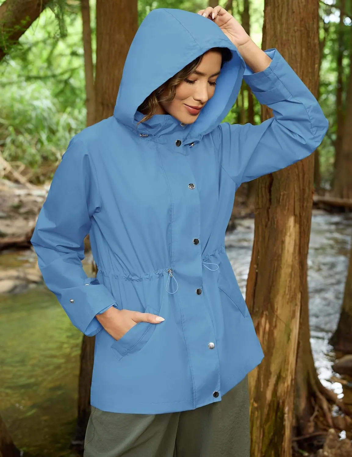 Avoogue Rain Jacket for Women Waterproof Lightweight Hooded Raincoat for Hiking Travel Outdoor