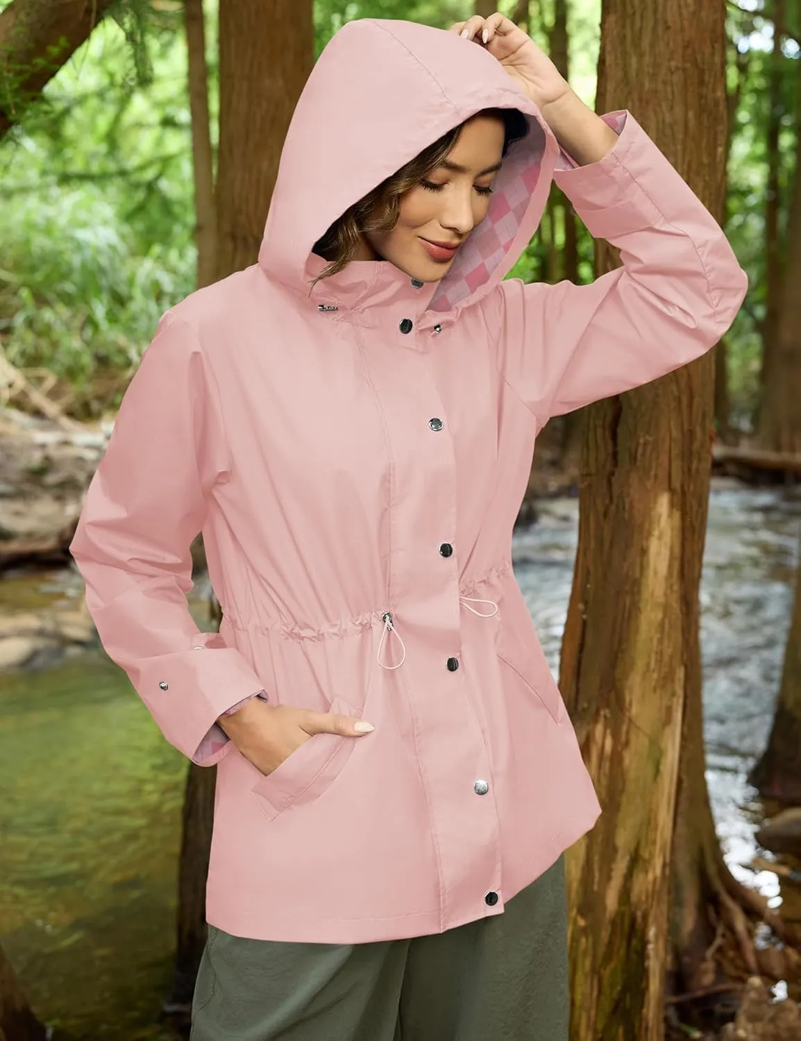 Avoogue Rain Jacket for Women Waterproof Lightweight Hooded Raincoat for Hiking Travel Outdoor