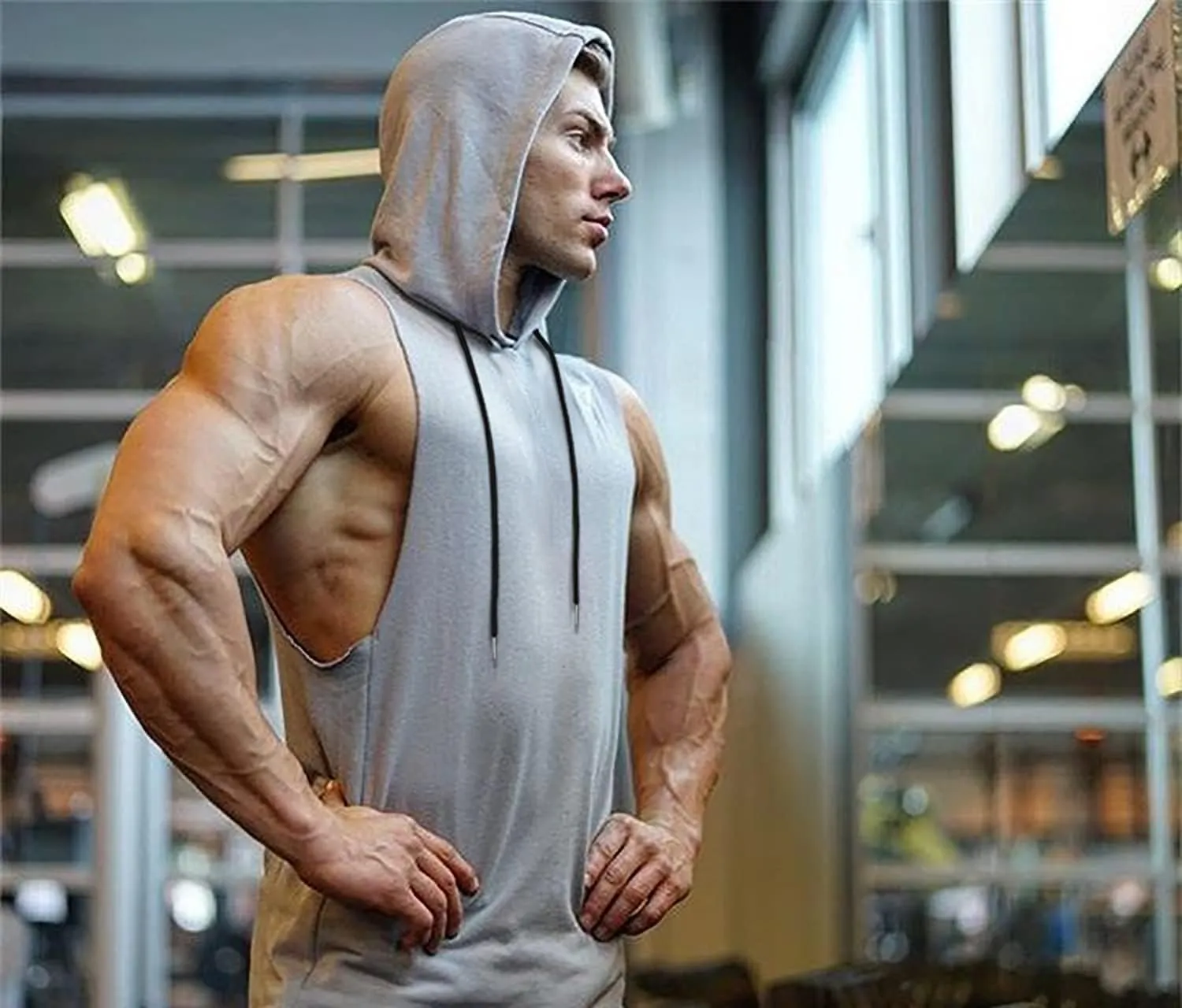 Babioboa Men's Workout Hooded Tank Top 2 Pack Sports Training Sleeveless Gym Hoodie Bodybuilding Cut Off Muscle Shirts